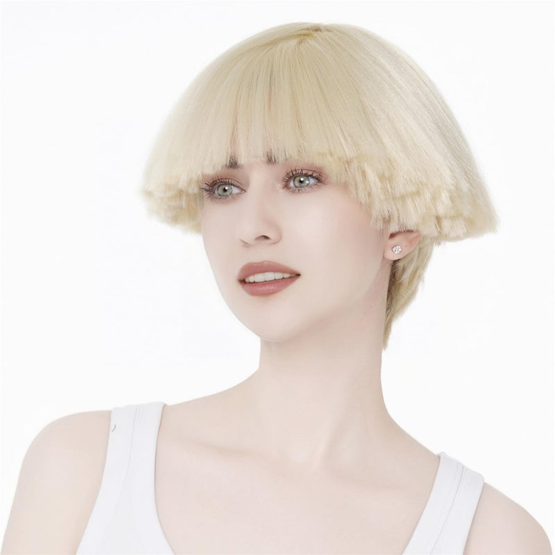 Aimole Short Yaki Straight Synthetic Wigs Blonde Mushroom Head Wig Bowl haircut Wigs Bob - Image 5